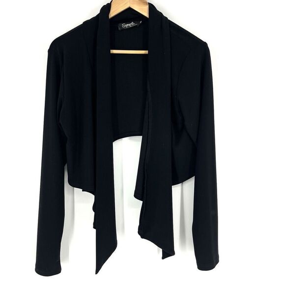 Sympli Cardigan Sweater Size 12 Black Long Sleeve Drape Front Shrug Short Bolero - Picture 1 of 7